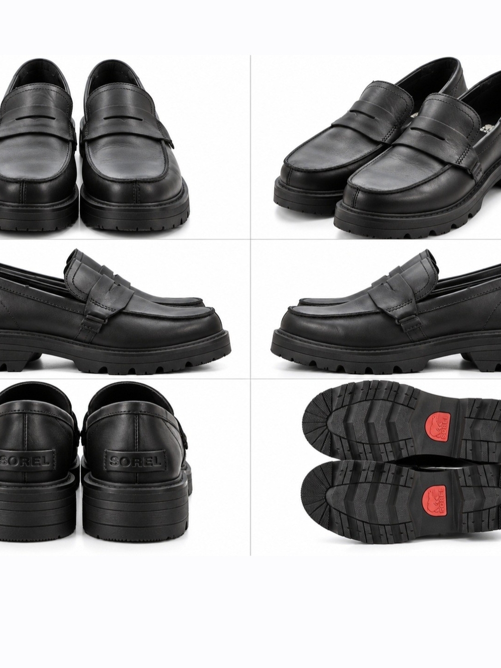 Sorel Black Leather Lug-Sole Penny Loafers